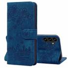For Samsung Galaxy S24 FE 5G Cartoon Sakura Cat Embossed Leather Phone Case(Royal Blue) - 1