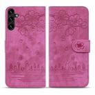 For Samsung Galaxy S24 FE 5G Cartoon Sakura Cat Embossed Leather Phone Case(Rose Red) - 2