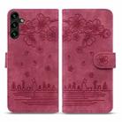 For Samsung Galaxy S24 FE 5G Cartoon Sakura Cat Embossed Leather Phone Case(Wine Red) - 2