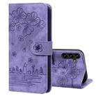 For Samsung Galaxy S24 5G Cartoon Sakura Cat Embossed Leather Phone Case(Purple) - 1