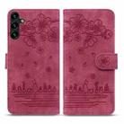 For Samsung Galaxy S24 5G Cartoon Sakura Cat Embossed Leather Phone Case(Wine Red) - 2