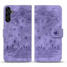 For Samsung Galaxy S24+ 5G Cartoon Sakura Cat Embossed Leather Phone Case(Purple) - 2