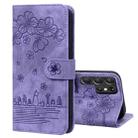 For Samsung Galaxy S24 Ultra 5G Cartoon Sakura Cat Embossed Leather Phone Case(Purple) - 1