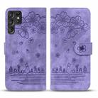 For Samsung Galaxy S24 Ultra 5G Cartoon Sakura Cat Embossed Leather Phone Case(Purple) - 2