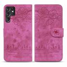 For Samsung Galaxy S23 Ultra 5G Cartoon Sakura Cat Embossed Leather Phone Case(Rose Red) - 2