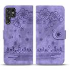 For Samsung Galaxy S23 Ultra 5G Cartoon Sakura Cat Embossed Leather Phone Case(Purple) - 2
