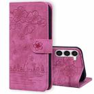 For Samsung Galaxy S23 5G Cartoon Sakura Cat Embossed Leather Phone Case(Rose Red) - 1