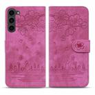 For Samsung Galaxy S23 5G Cartoon Sakura Cat Embossed Leather Phone Case(Rose Red) - 2