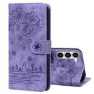 For Samsung Galaxy S23 5G Cartoon Sakura Cat Embossed Leather Phone Case(Purple) - 1