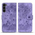 For Samsung Galaxy S23 5G Cartoon Sakura Cat Embossed Leather Phone Case(Purple) - 2