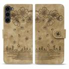 For Samsung Galaxy S23+ 5G Cartoon Sakura Cat Embossed Leather Phone Case(Brown) - 2