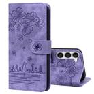 For Samsung Galaxy S23+ 5G Cartoon Sakura Cat Embossed Leather Phone Case(Purple) - 1