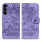 For Samsung Galaxy S23+ 5G Cartoon Sakura Cat Embossed Leather Phone Case(Purple) - 2