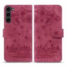 For Samsung Galaxy S23+ 5G Cartoon Sakura Cat Embossed Leather Phone Case(Wine Red) - 2