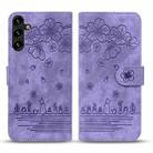 For Samsung Galaxy S23 FE 5G Cartoon Sakura Cat Embossed Leather Phone Case(Purple) - 2