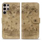 For Samsung Galaxy S25 Ultra 5G Cartoon Sakura Cat Embossed Leather Phone Case(Brown) - 2