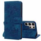 For Samsung Galaxy S25 Ultra 5G Cartoon Sakura Cat Embossed Leather Phone Case(Royal Blue) - 1