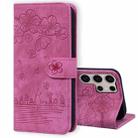 For Samsung Galaxy S25 Ultra 5G Cartoon Sakura Cat Embossed Leather Phone Case(Rose Red) - 1