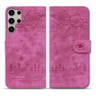 For Samsung Galaxy S25 Ultra 5G Cartoon Sakura Cat Embossed Leather Phone Case(Rose Red) - 2