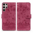 For Samsung Galaxy S25 Ultra 5G Cartoon Sakura Cat Embossed Leather Phone Case(Wine Red) - 2