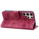 For Samsung Galaxy S25 Ultra 5G Cartoon Sakura Cat Embossed Leather Phone Case(Wine Red) - 3