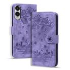 For Samsung Galaxy S25 Edge 5G Cartoon Sakura Cat Embossed Leather Phone Case(Purple) - 1