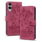 For Samsung Galaxy S25 Edge 5G Cartoon Sakura Cat Embossed Leather Phone Case(Wine Red) - 1