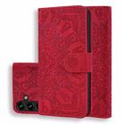 For Samsung Galaxy S24 FE 5G Mandala Embossed Dual-Fold Calf Leather Phone Case(Red) - 1