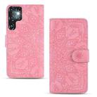 For Samsung Galaxy S24 Ultra 5G Mandala Embossed Dual-Fold Calf Leather Phone Case(Pink) - 2