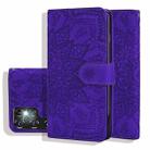 For Samsung Galaxy S24 Ultra 5G Mandala Embossed Dual-Fold Calf Leather Phone Case(Purple) - 1