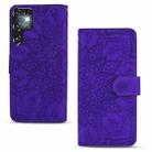 For Samsung Galaxy S24 Ultra 5G Mandala Embossed Dual-Fold Calf Leather Phone Case(Purple) - 2