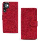 For Samsung Galaxy S24 Ultra 5G Mandala Embossed Dual-Fold Calf Leather Phone Case(Red) - 2