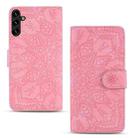 For Samsung Galaxy S23 5G Mandala Embossed Dual-Fold Calf Leather Phone Case(Pink) - 2