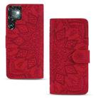 For Samsung Galaxy S23 Ultra 5G Mandala Embossed Dual-Fold Calf Leather Phone Case(Red) - 2