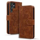 For Samsung Galaxy S25 Ultra 5G Mandala Embossed Dual-Fold Calf Leather Phone Case(Brown) - 1