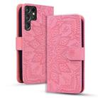 For Samsung Galaxy S25 Ultra 5G Mandala Embossed Dual-Fold Calf Leather Phone Case(Pink) - 1
