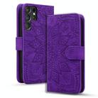 For Samsung Galaxy S25 Ultra 5G Mandala Embossed Dual-Fold Calf Leather Phone Case(Purple) - 1