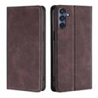 For Samsung Galaxy M35 5G Skin Feel Magnetic Leather Phone Case(Dark Brown) - 1