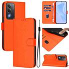 For OPPO A3 Pro Global Skin Feel Solid Color Leather Phone Case with Lanyard(Orange) - 1