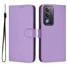 For OPPO A3 Pro Global Skin Feel Solid Color Leather Phone Case with Lanyard(Lavender Purple) - 2