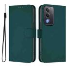 For OPPO A3 Pro Global Skin Feel Solid Color Leather Phone Case with Lanyard(Dark Green) - 2