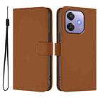 For OPPO A3x 5G Global Skin Feel Solid Color Leather Phone Case with Lanyard(Brown) - 2