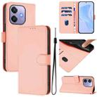 For OPPO A3x 5G Global Skin Feel Solid Color Leather Phone Case with Lanyard(Pink) - 1