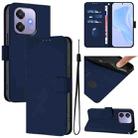 For OPPO A3x 5G Global Skin Feel Solid Color Leather Phone Case with Lanyard(Navy Blue) - 1