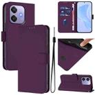 For OPPO A3x 5G Global Skin Feel Solid Color Leather Phone Case with Lanyard(Violet) - 1