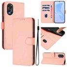 For OPPO A38 4G / A18 4G Global Skin Feel Solid Color Leather Phone Case with Lanyard(Pink) - 1