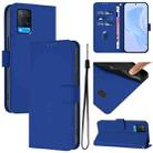 For OPPO A54 4G / A54s / A55 5G Skin Feel Solid Color Leather Phone Case with Lanyard(Dark Blue) - 1