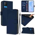 For OPPO A54 4G / A54s / A55 5G Skin Feel Solid Color Leather Phone Case with Lanyard(Navy Blue) - 1