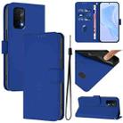 For OPPO A54 5G / A74 5G Skin Feel Solid Color Leather Phone Case with Lanyard(Dark Blue) - 1