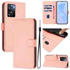 For OPPO A57 4G Global Skin Feel Solid Color Leather Phone Case with Lanyard(Pink) - 1